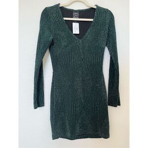 Glitzy Moment Glitter Knit Mini Dress Hunter Green NEW